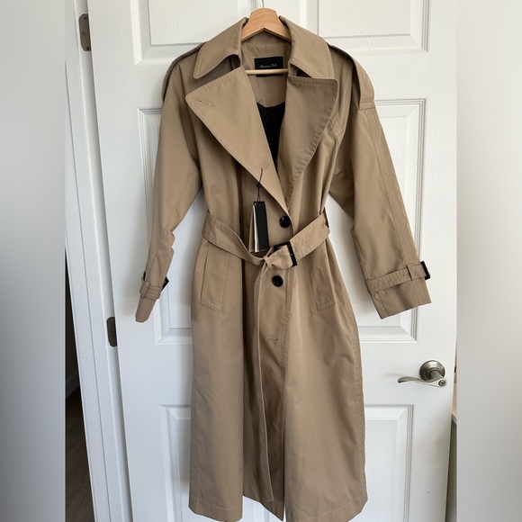 Massimo Dutti trench coat duster casual long classic tan beige with belt - Picture 6 of 10